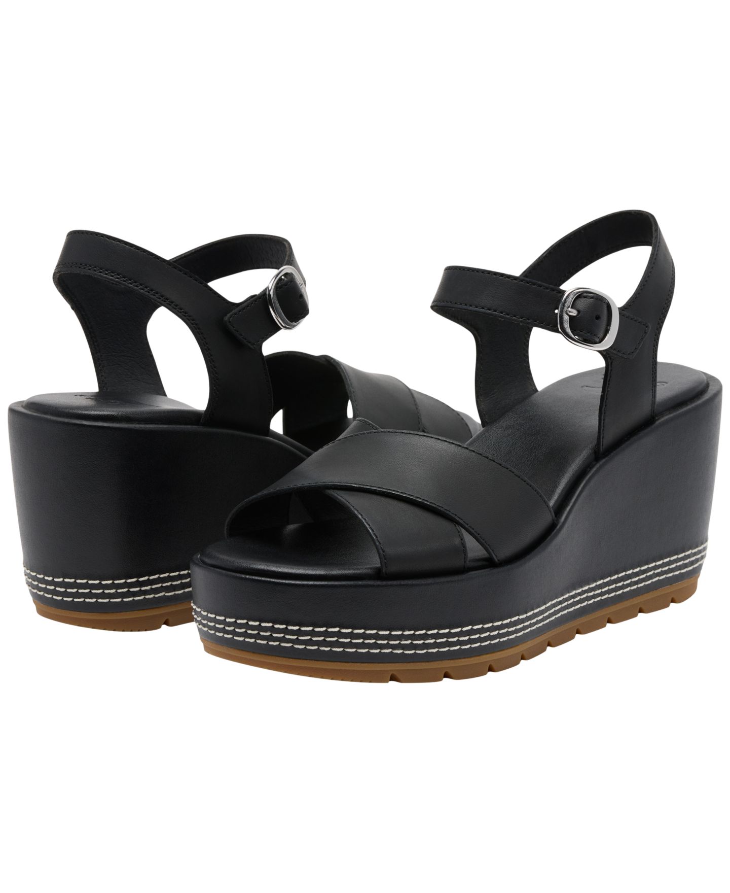Женские сандалии Sorel Sunpeak Wedge Heel Ankle-Strap, цвет: Чёрный / Карамельный — фото 7