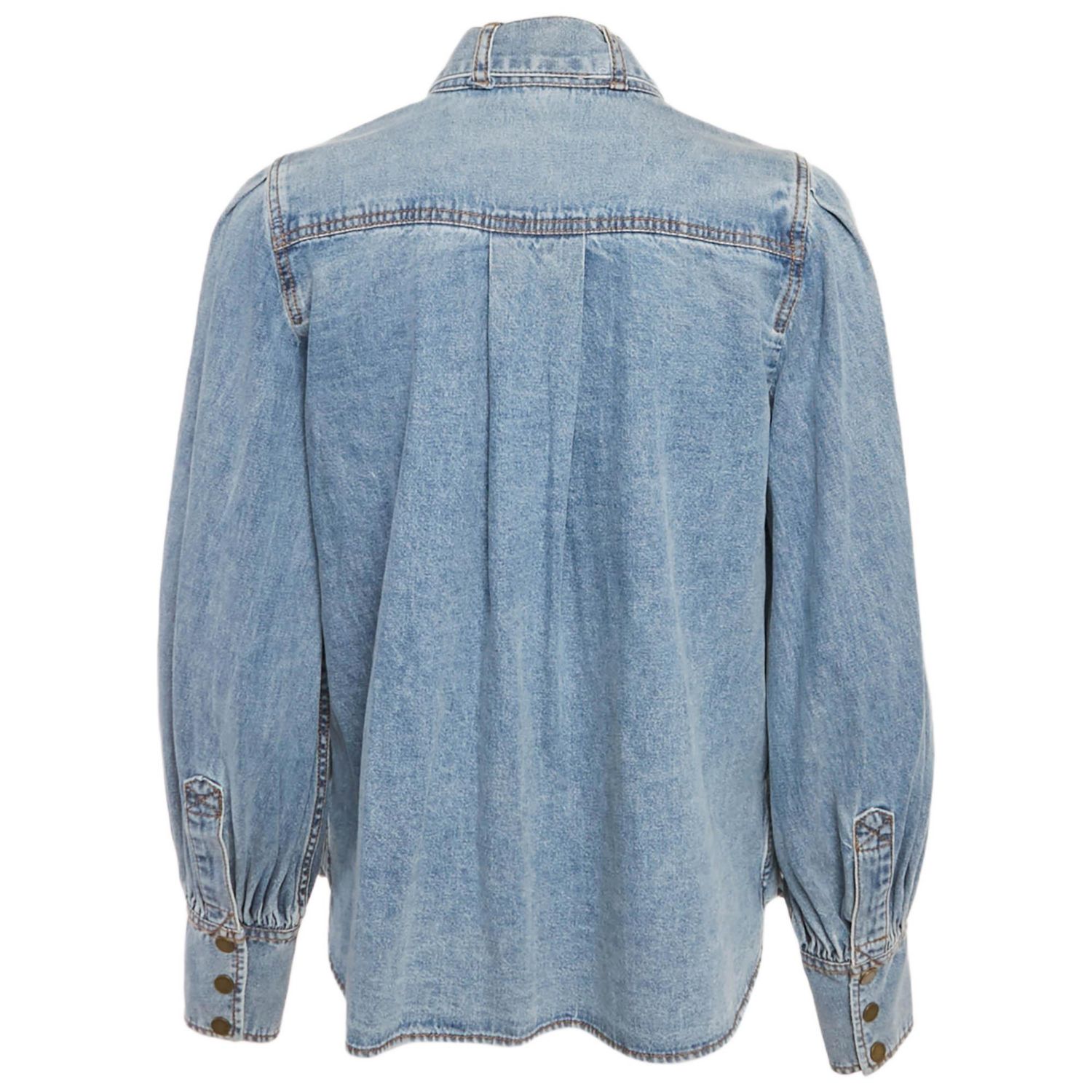 Women's Blue Denim Neck Tie-Up Blouse