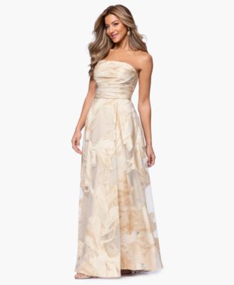 Petite Jacquard Strapless Long Ball Gown