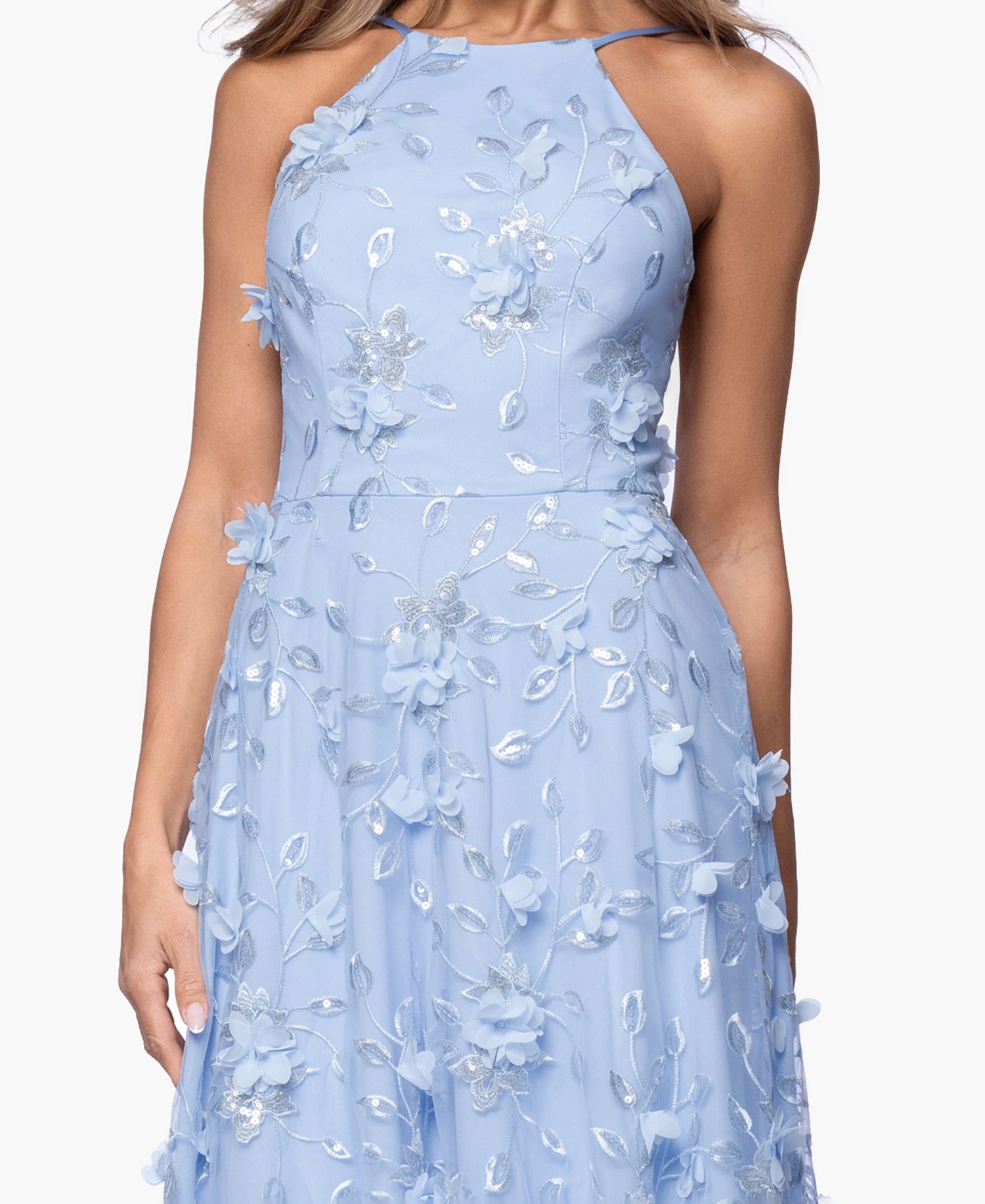 Petite 3D Sequin Halter Neck Gown
