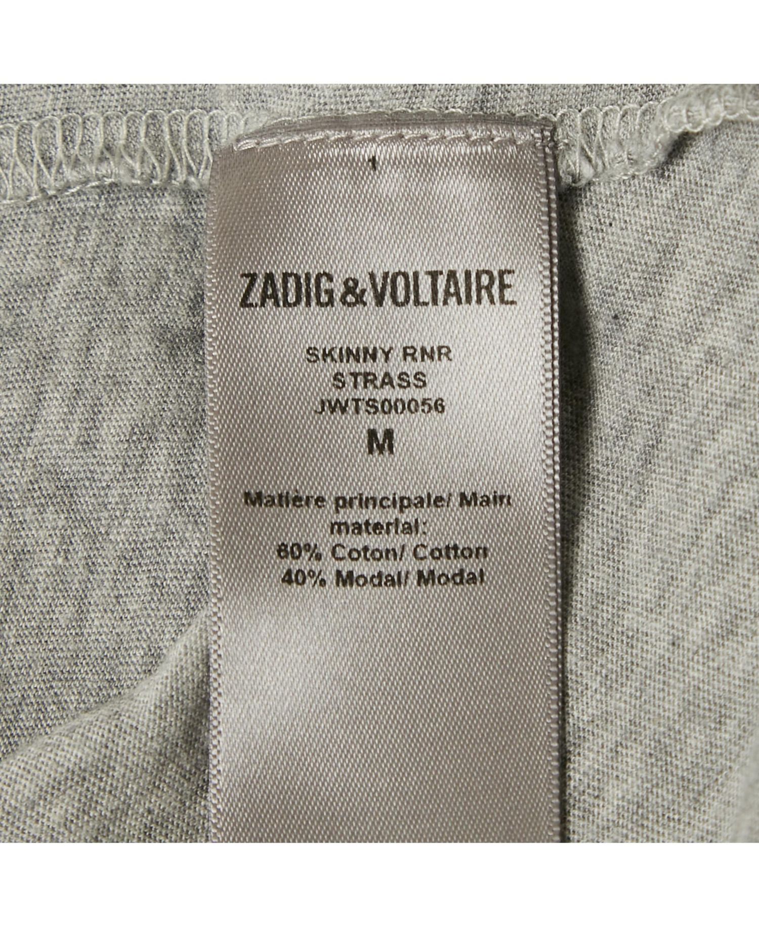Women's Grey Jersey Skinny Rnr Strass Top