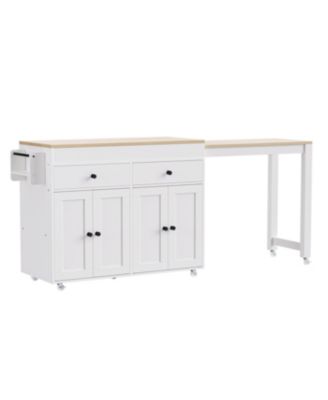 74.5" Extendable Dining Table Kitchen Island Cart with Wheels, White