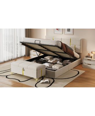 2-Piece Queen Upholstered Platform Bed with Storage Ottoman