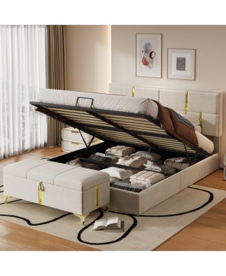 2-Piece Queen Upholstered Platform Bed with Storage Ottoman