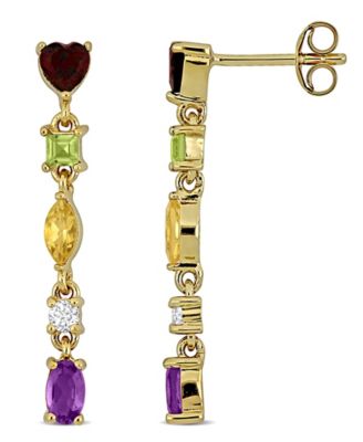 Multi-Gemstone (1-5/8 ct. t.w.) Heart Drop Earrings in 18k Gold Flash Plated Sterling Silver