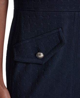 Women's Short-Sleeve Wicker Weave Shift Dress