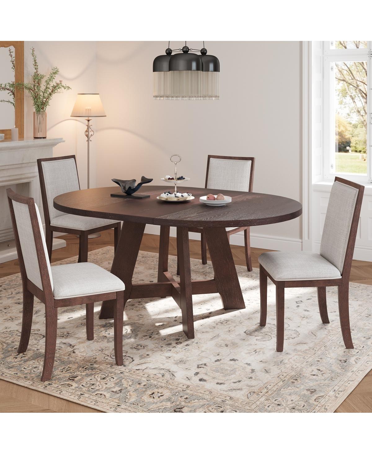 Streamdale Furniture Farmhouse Extendable Round Dining Table Set for 4 with Removable Leaf and Chairs