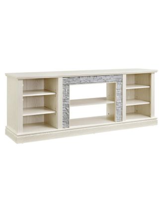 Large TV Desk Storage Rack with Faux Stacked Stone Surround, White, 70.12"W15.35"D25.83"H
