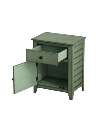 Antique Green Veneer Transitional Nightstand with Storage Drawer