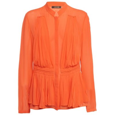Women's Light Orange Silk Pleated Blouse