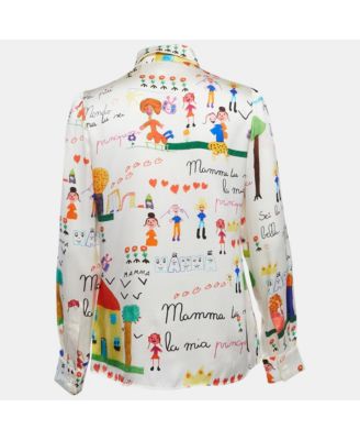 Women's Ivory Dg Family Print Silk Shirt