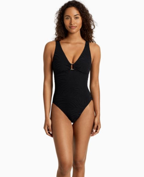 Женские купальники Lauren Ralph Lauren Women's Zebra Textured Ring Tank Underwire One-Piece Swimsuit