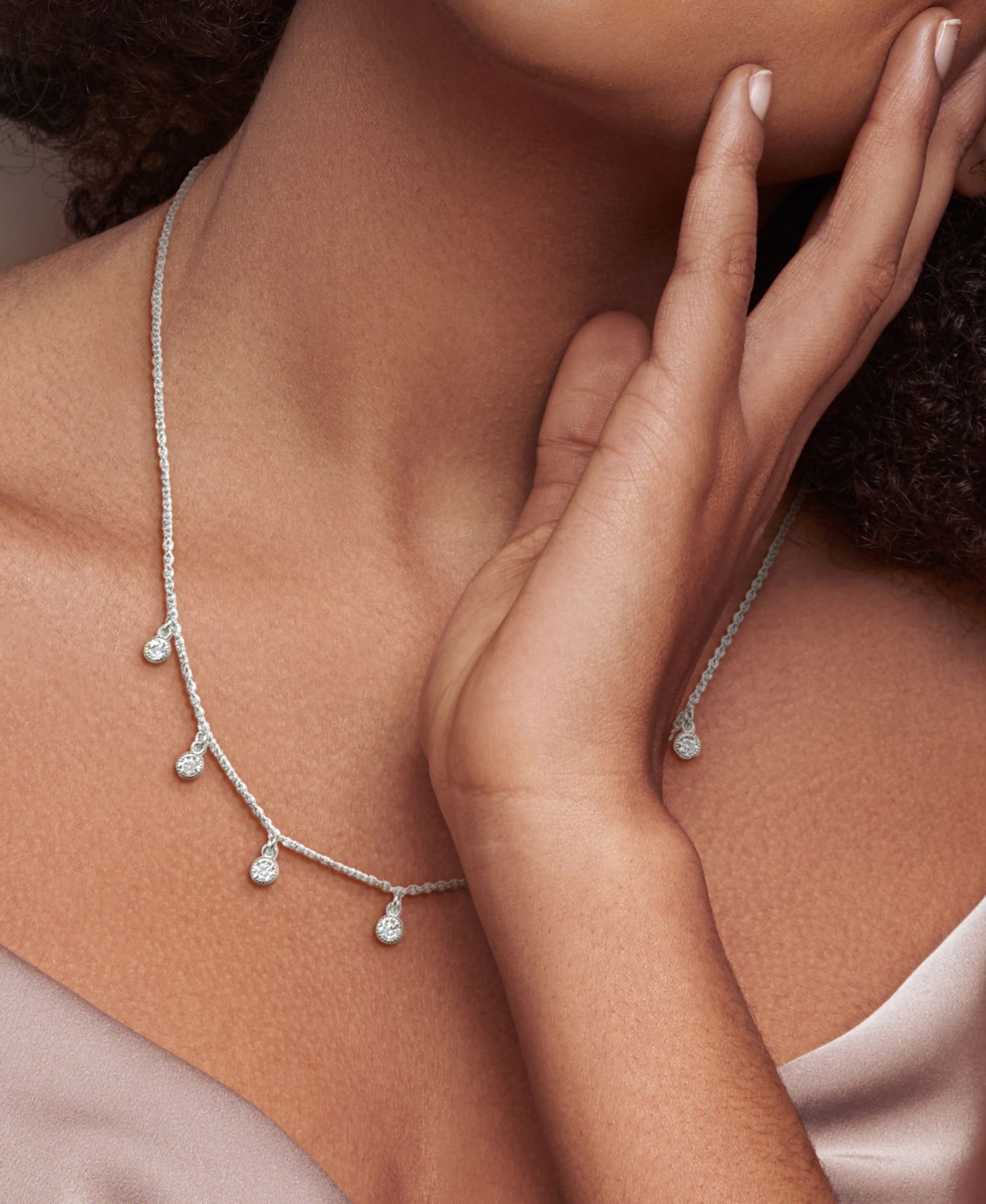 Lab Grown White Sapphire (5/8 ct. t.w.) Station Necklace in Sterling Silver