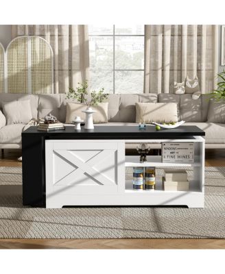 Farmhouse Lift Top Coffee Table with Barn Doors & Hidden Storage