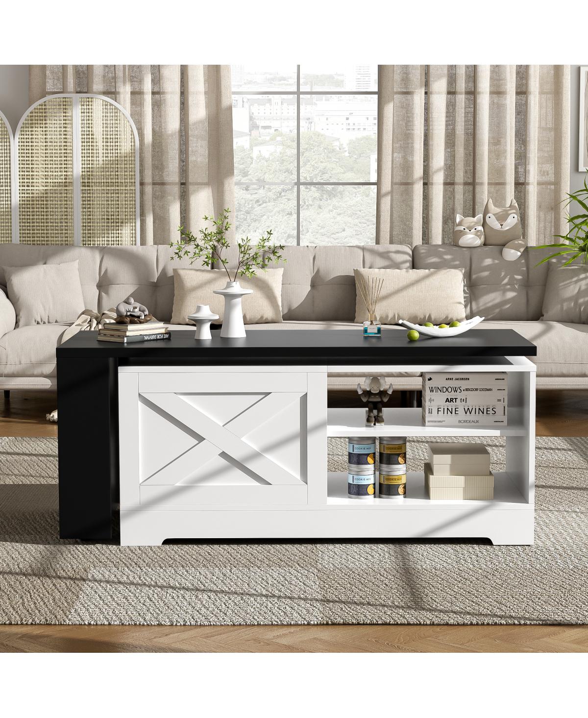 Streamdale Furniture Farmhouse Lift Top Coffee Table with Barn Doors & Hidden Storage