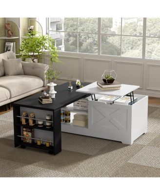 Farmhouse Lift Top Coffee Table with Barn Doors & Hidden Storage