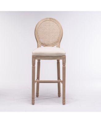 Streamdale French Country Wooden Barstools with Rattan Back & Upholstered Seat, Set of 2