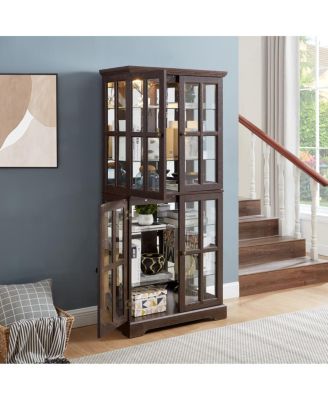 Curio Display Cabinet with Glass Doors and Adjustable Shelves