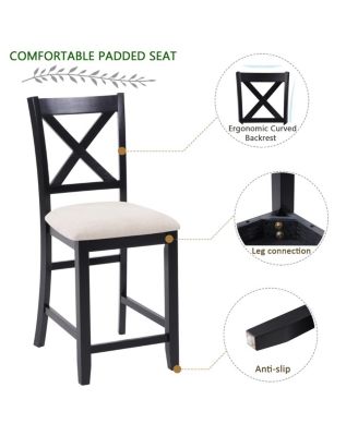 Streamdale Wooden Counter Height Dining Chairs Set of 4 with Padded Seat, Black & Beige