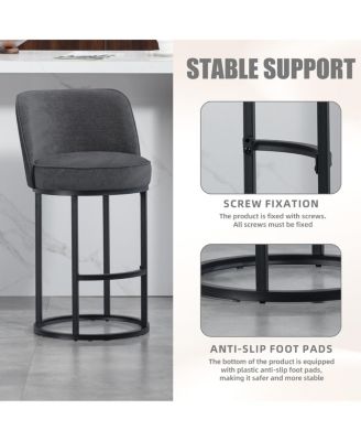 Streamdale Counter Height Bar Stools Set of 2, Modern Barrel Stools with Backrest, Linen Fabric