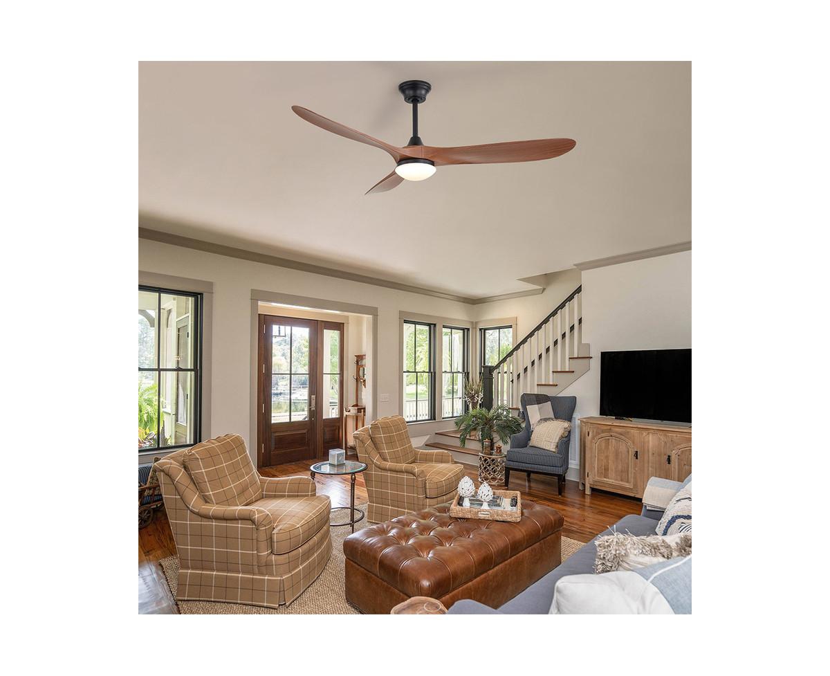 Sofucor 60-inch Modern Black 3-blade Ceiling Fan Light With Remote Control Supports Mobile Phone Connection And Voice Function