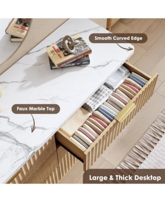 Fluted Dresser for Bedroom, 9 Deep Drawer Modern Wood Storage Chest, Beige