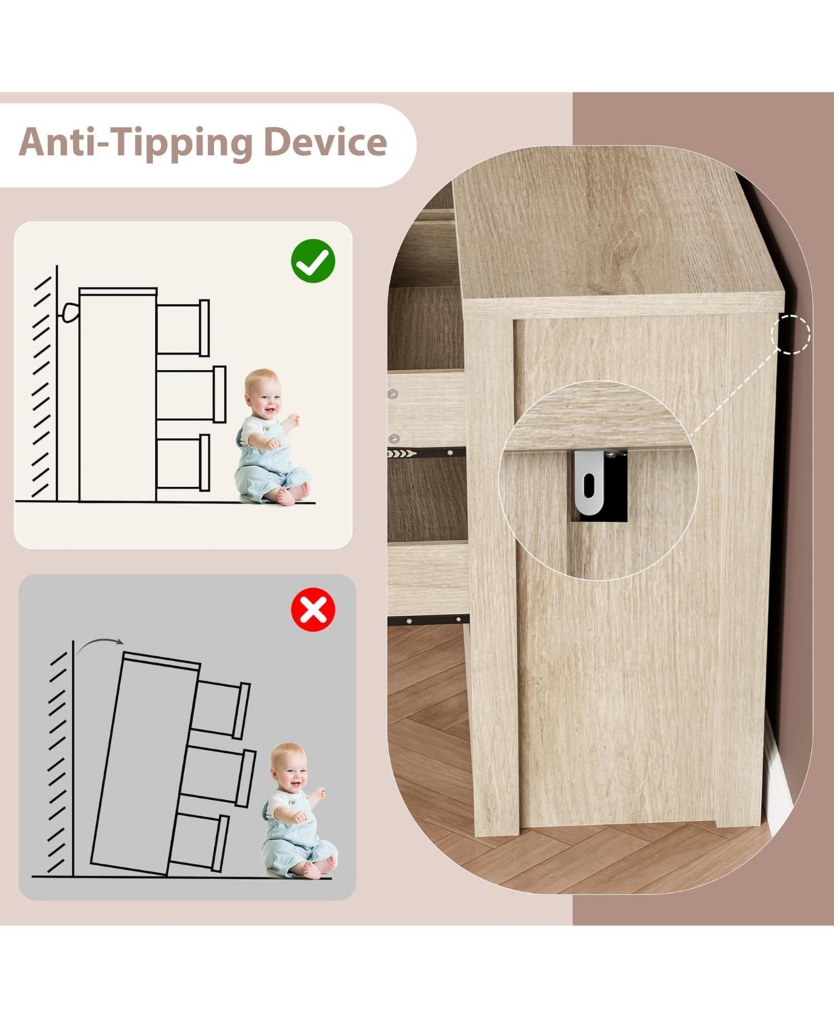 gaomon 6-Drawer Dresser for Bedroom, Wide Handle-Free Wooden Storage Cabinet for Entryway & Living Room