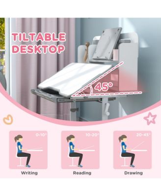 Height Adjustable Kids Desk and Chair Set w/ Reading Rack,