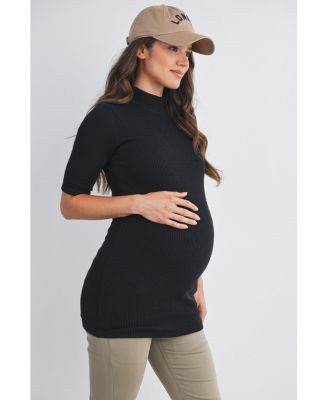 Maternity Ribbed Mock Neck Top
