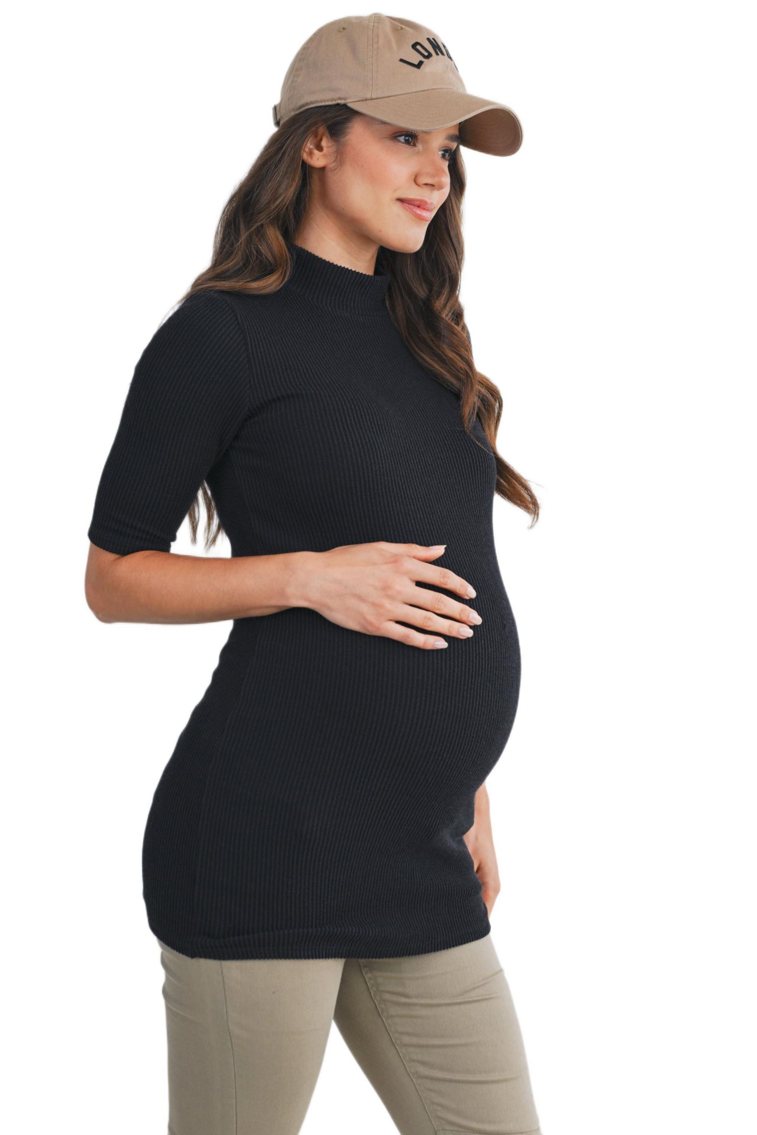 Maternity Ribbed Mock Neck Top