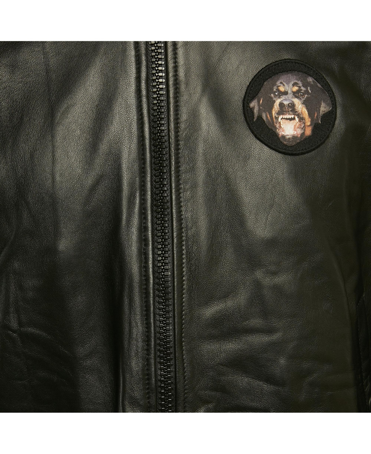 Pre-Owned Givenchy Men's Black Leather Rottweiler Patch Bomber Jacket