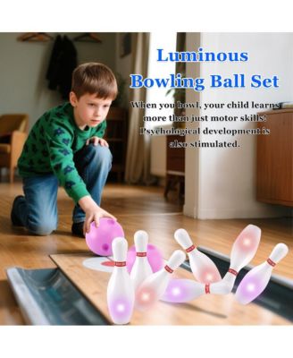 Kids Glow Bowling Set with 10 Pins & 2 Balls for Indoor/Outdoor Party Fun
