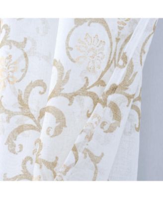 Crown Grommet Sheer Metallic Printed Doily Curtain Panel 54" x 84" Taupe