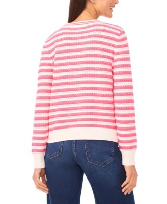 Women's Ribbon-Trim Striped Long-Sleeve Sweater