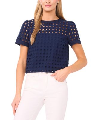 Women's Short-Sleeve Circle Eyelet Top