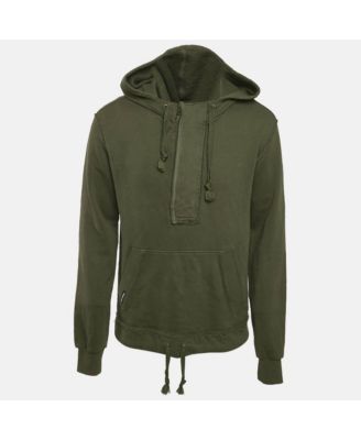 Men's Green Cotton Knit Distressed Hoodie