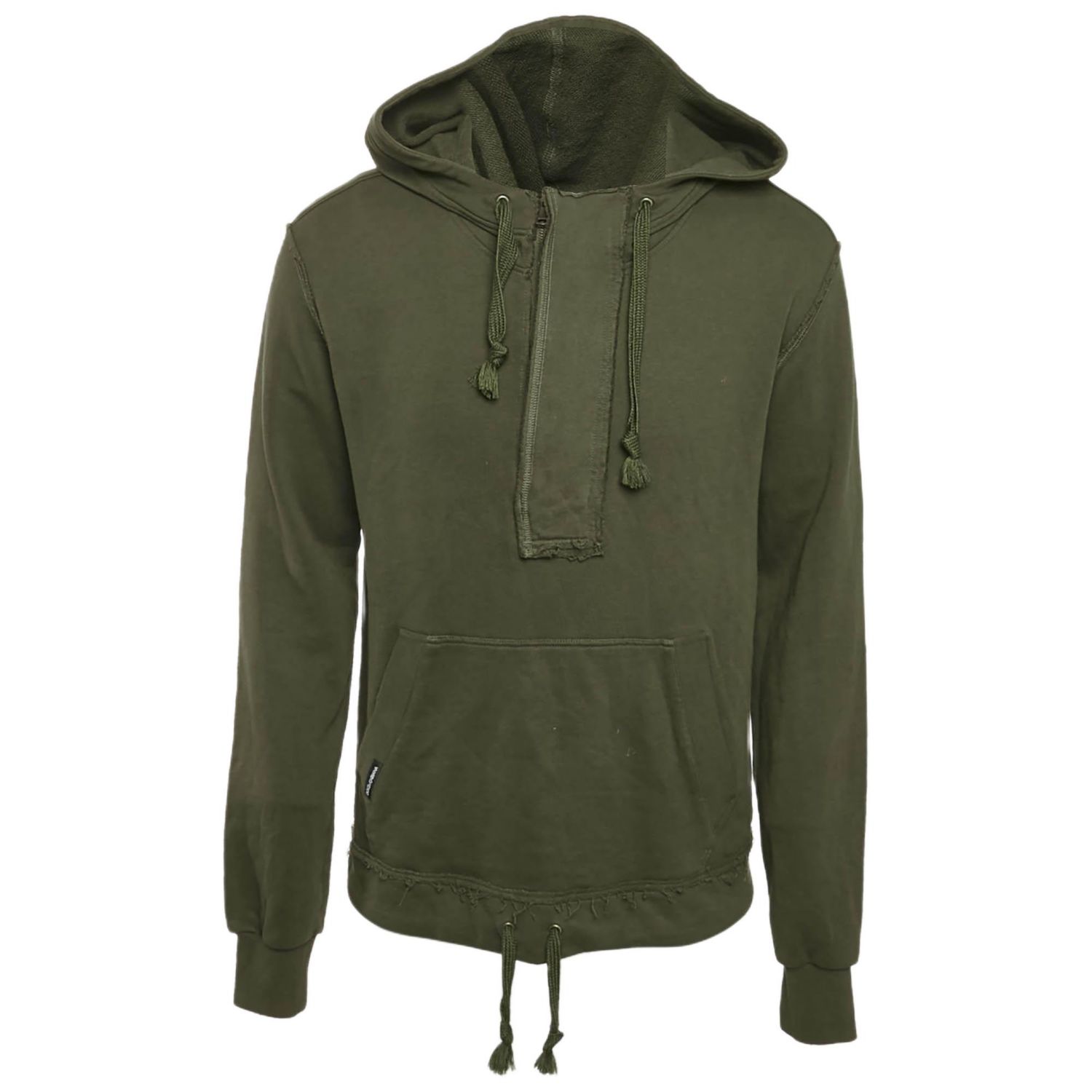Men's Green Cotton Knit Distressed Hoodie