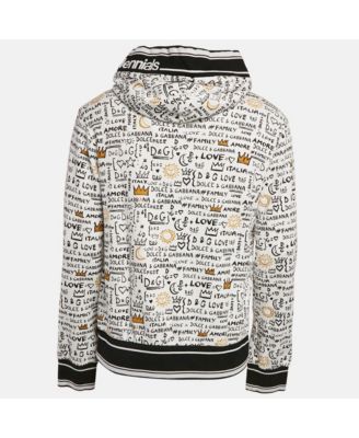 Men's White Graffiti Print Jersey Cotton Knit Sweatshirt