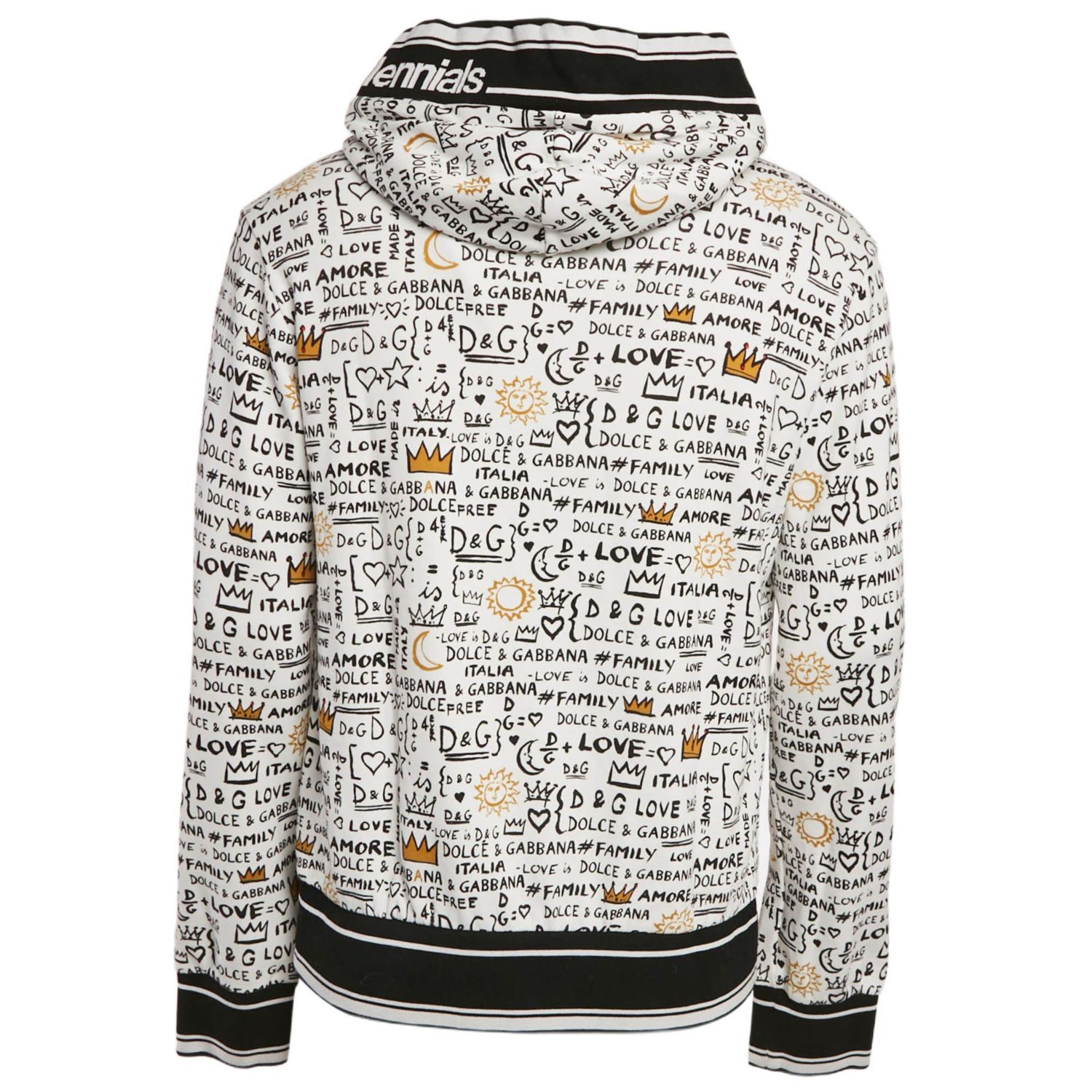 Men's White Graffiti Print Jersey Cotton Knit Sweatshirt