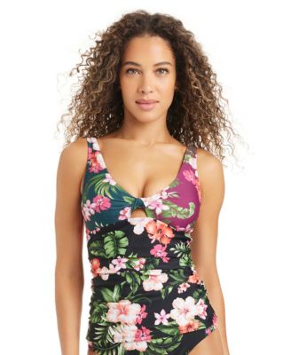 Women's Tropical Heat Twist Shirred Tankini Swim Top, Macy's Exclusive