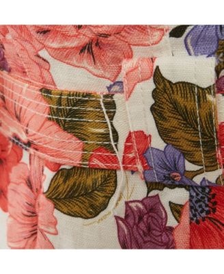 Women's Multicolor Floral Printed Linen Belted Jumpsuit