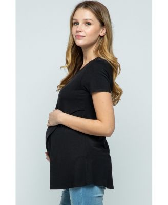 Maternity Short Sleeve Layered Wrap Nursing Top