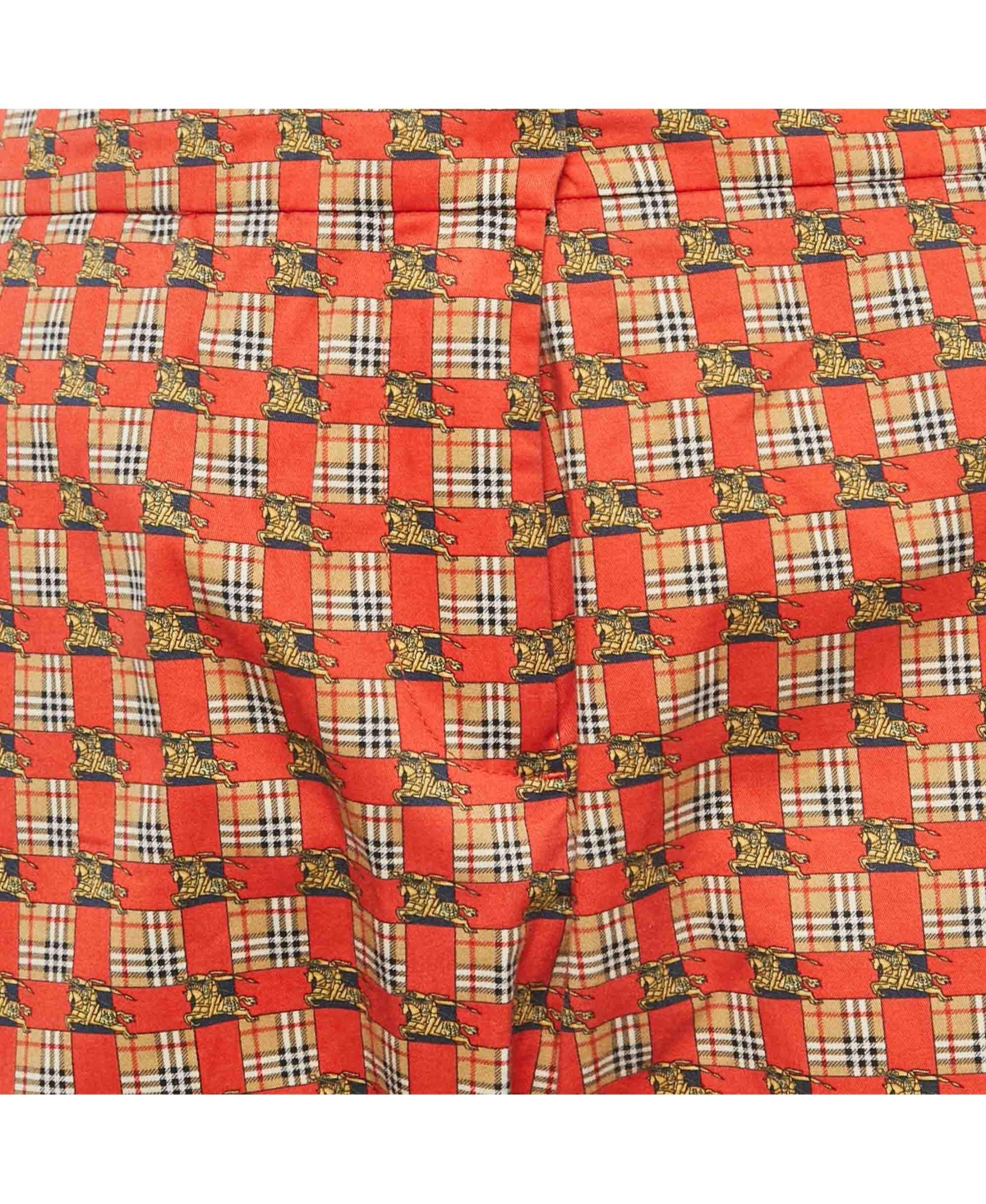 Pre-Owned Burberry Women's Bright Red Cotton Archive Print Pat Hanover Cigarette Pants