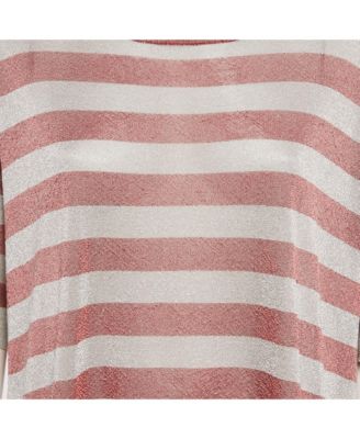 Women's Red/grey Striped Lurex Knit Oversized T-Shirt