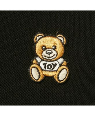 Men's Black Teddy Applique Cotton Knit Polo T-Shirt