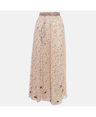Women's Purple Floral Printed Chiffon Embellished Detail Midi Skirt