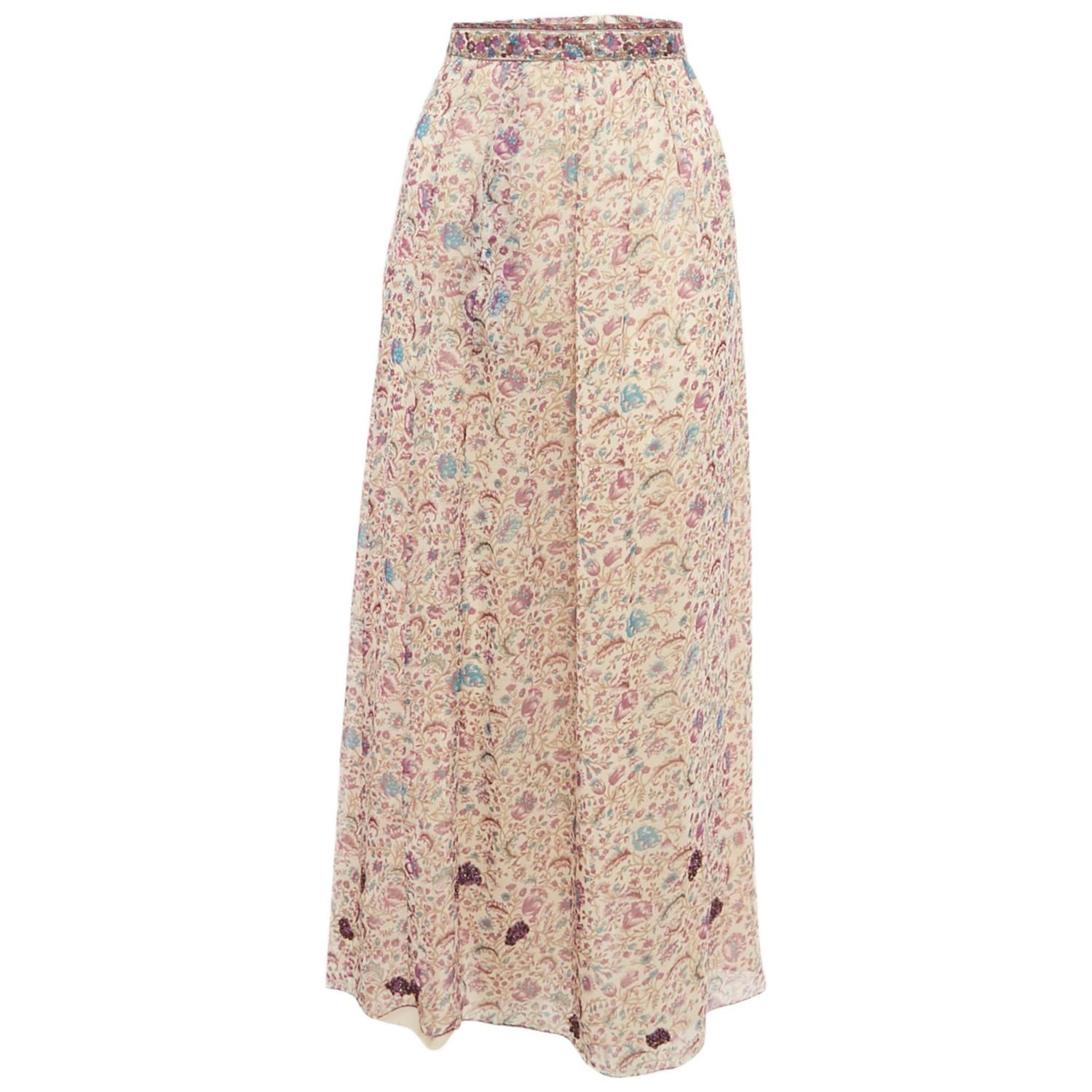 Women's Purple Floral Printed Chiffon Embellished Detail Midi Skirt