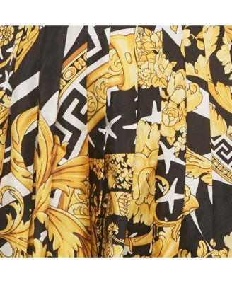 Women's Black/yellow Barocco Print Pleated Mini Skirt