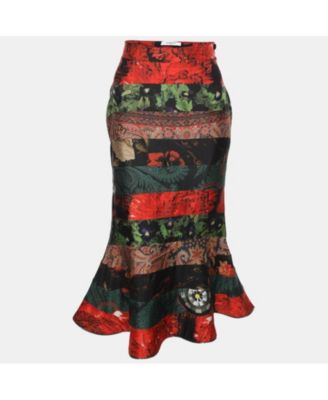 Women's Multicolor Silk Floral Print Zip Trim Skirt