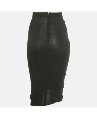 Women's Black Knit Ruffled Midi Skirt